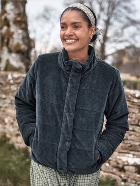 Garnet Hill Arlo Organic-Cotton Corduroy Puffer Coat Jacket Classic Navy Blue 16